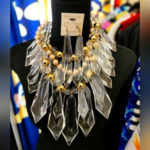 Multilayered Necklace and Earring Sat